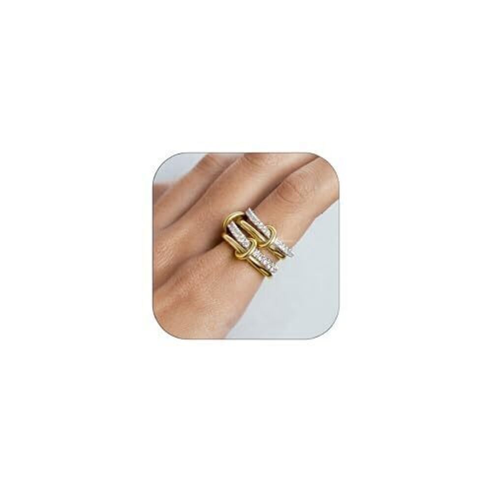 8815 Gold Stackable Rings Non Tarnish, 18k Gold Plated Cubic Zirconia